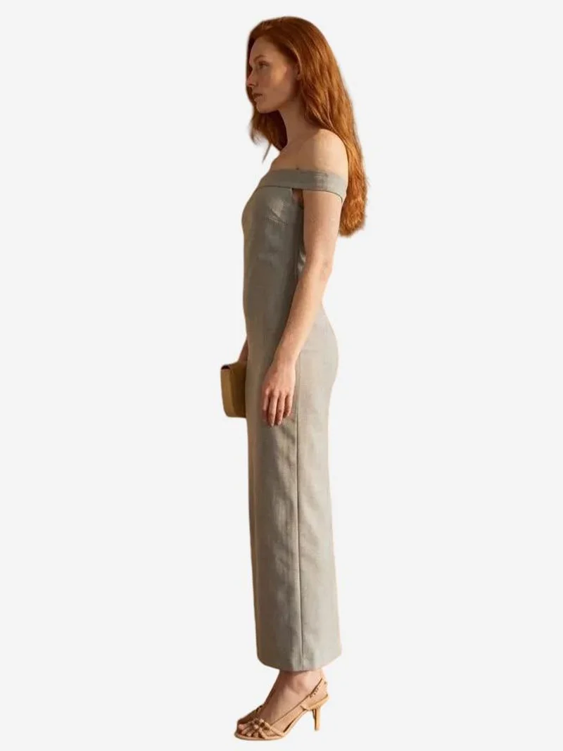 MY FASHION Grey MY FASHION Off Shoulder Bodycon Maxi Dress with Slit for Women | Best Price UAE